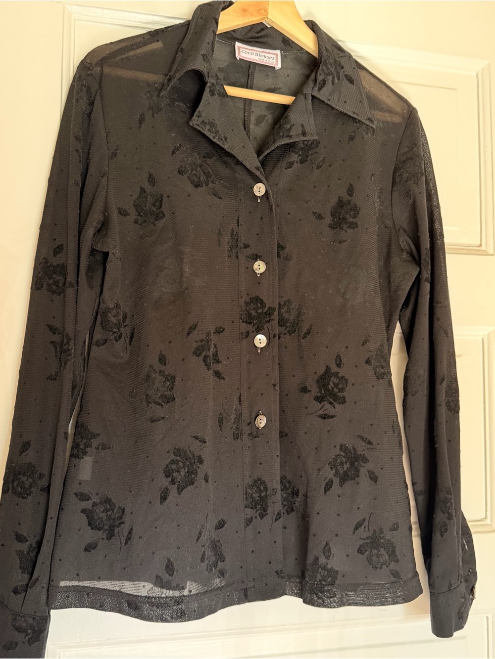 Black Sheer Floral Button-Up Top